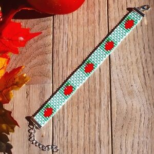 Handmade Checkered Apple seed bead bracelet